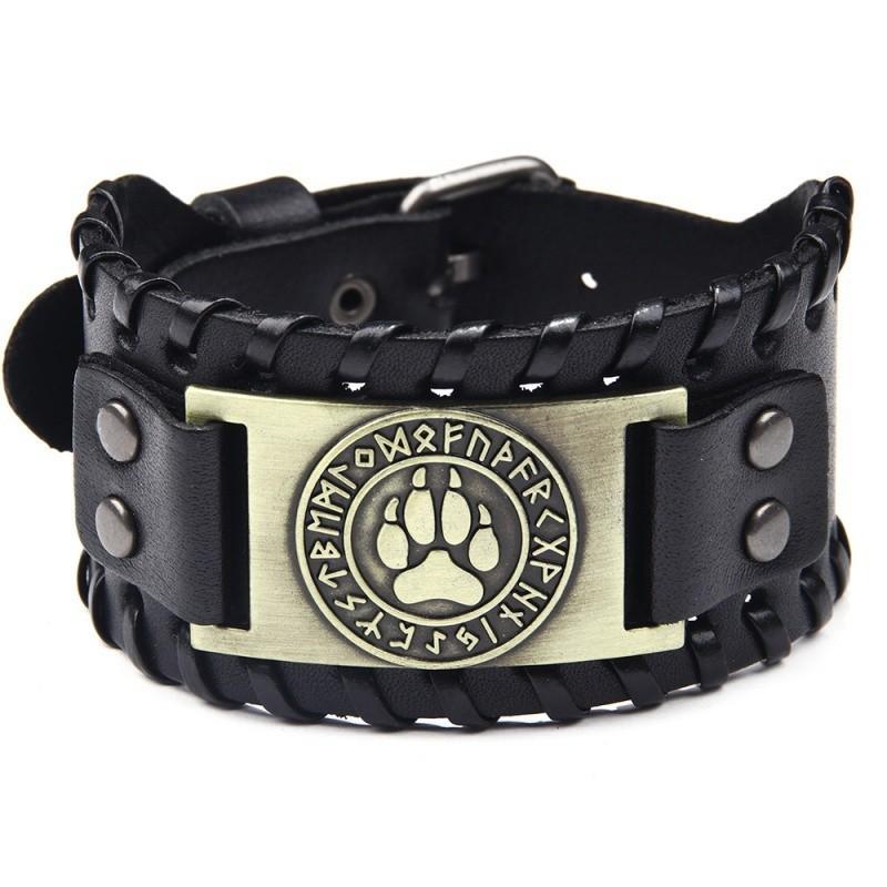 HNSP Wolf Rune Wrap Viking Leather Bracelet For Men Vintage Wide Bracelet Male  Accessory