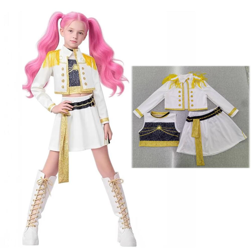 Kids K-Pop Demon Hunters Mira Rumi Zoey Cosplay Costume Set Girls Uniform Halloween Party Stage 3D Printed Dress Up Suits