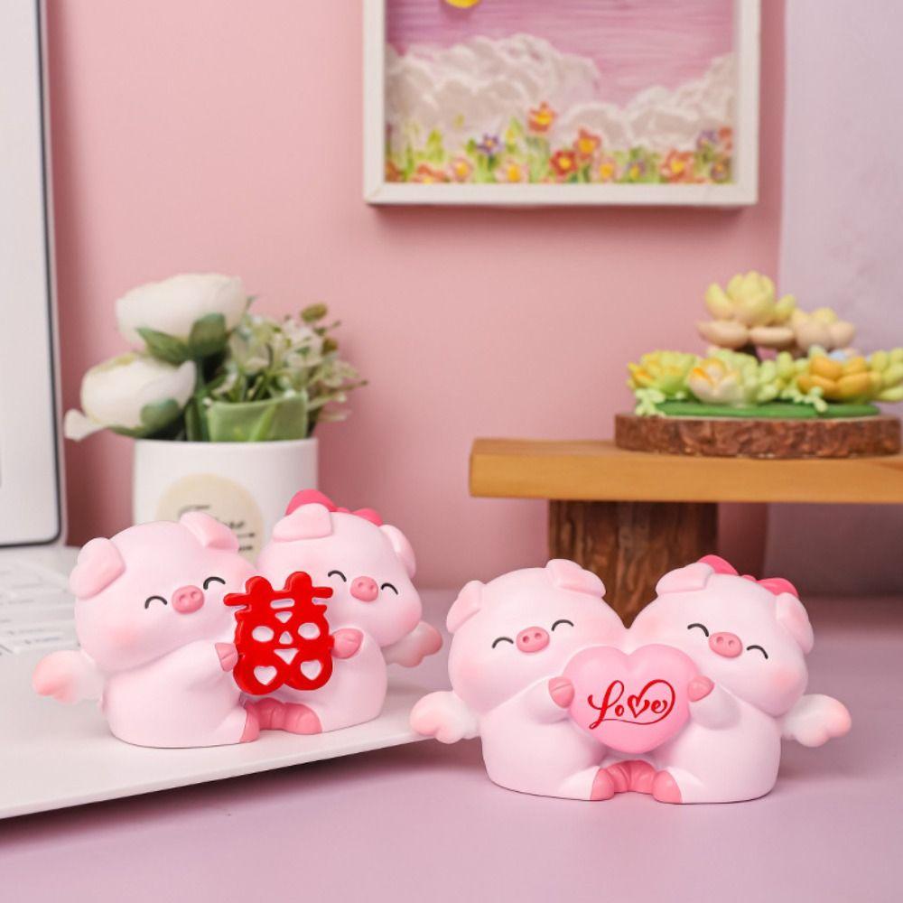 Cartoon Pig Statue Cute Miniatures Figurine Cake Decoration Couple Piggy Ornament  Home