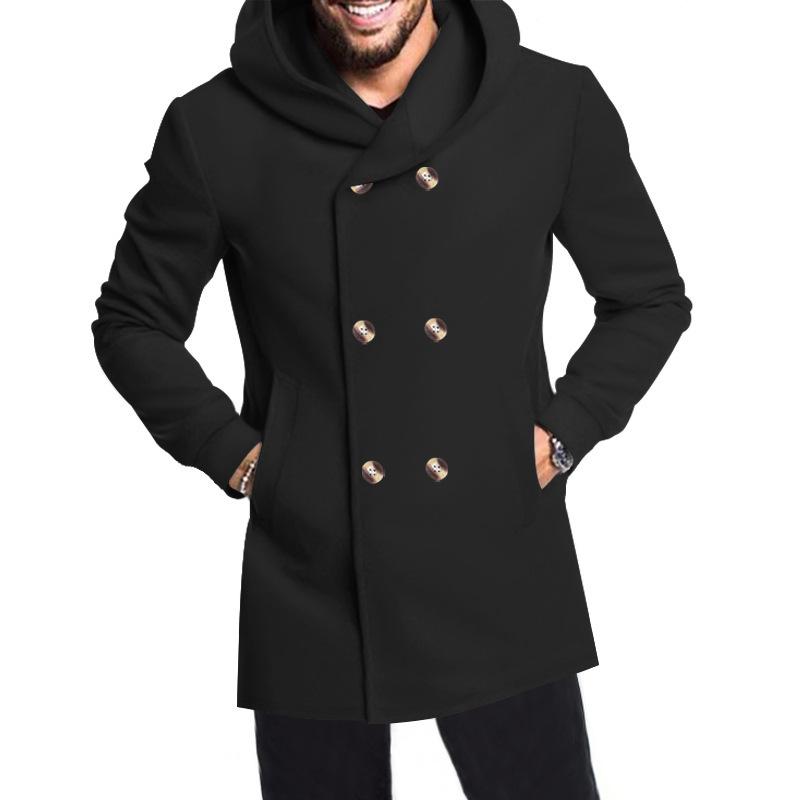 New Arrival Men's Mid-Length Slim-Fit Trench Coat with Hood - Solid Colour Casual Jacket