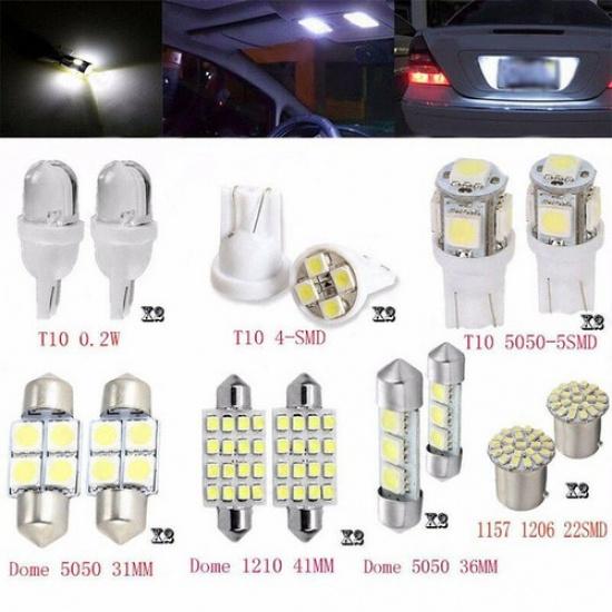 14Pcs Car White LED Lights Kit For Stock Interior & Dome & License Plate Lamps