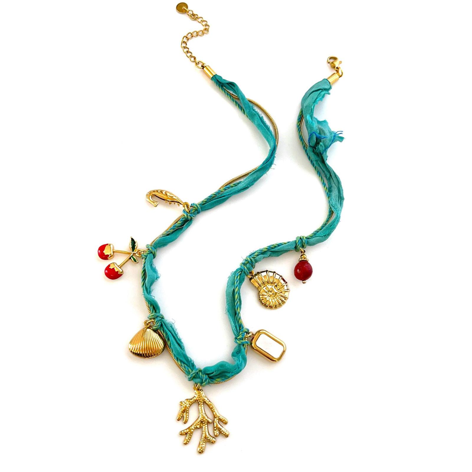 

Регулируемая длина Легкое тканевое многослойное ожерелье с подвеской в виде раковины, конха, гребешка. Идеально для летнего пляжного стиля.