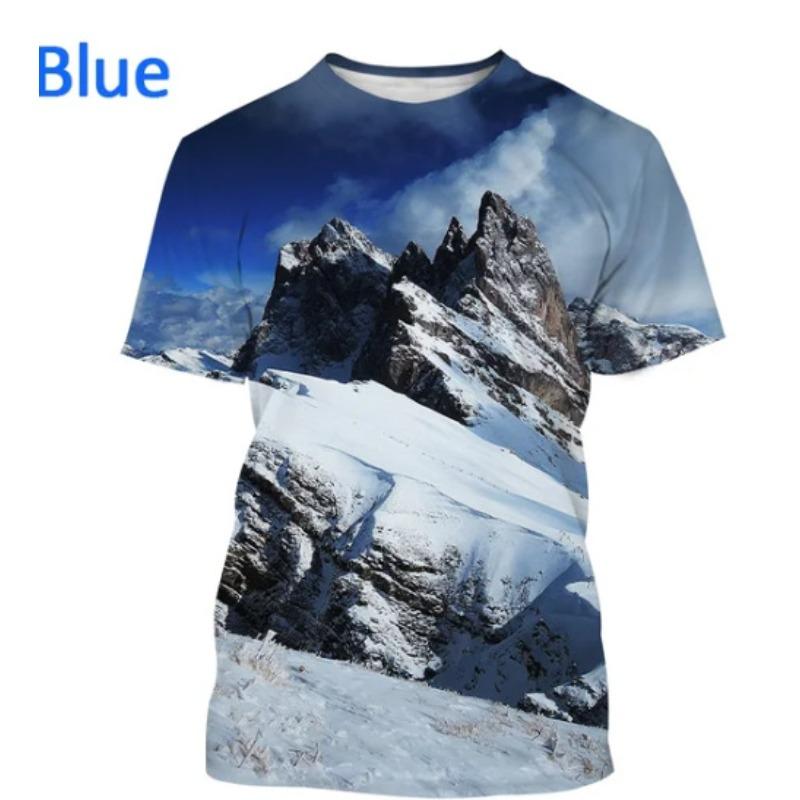 Men's 3D Printed Street Fashion T-Shirt Snow Mountain Scenery Print Short Sleeve O-Neck Pullover casual top
