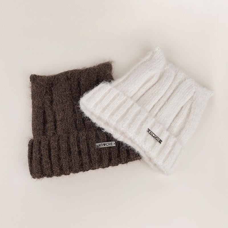 Cute Cat Ears Beanie Hat for Women Solid Color Warm Knit Cap Outdoor Ear Protection Pullover Cap Crochet Bonnet