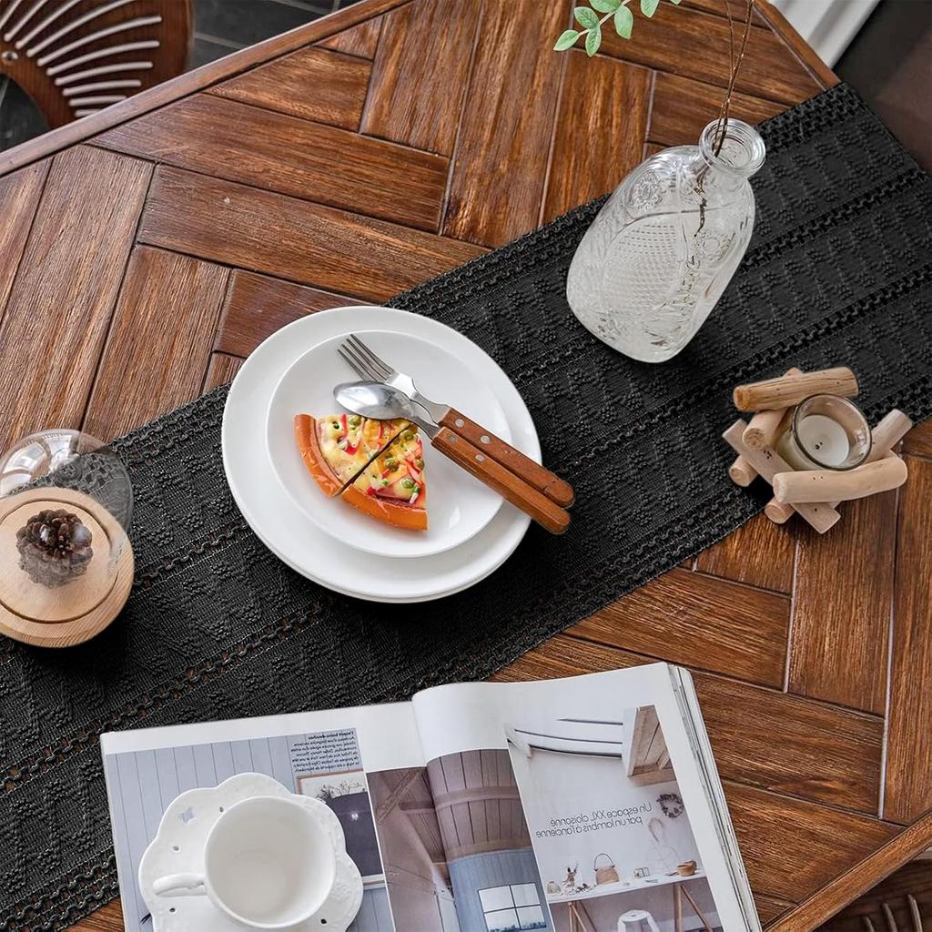 Bohemian Rustic Wedding Decor Cotton Linen Table Runner with Tassels