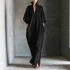 Women's 3/4 Sleeve Stand Collar Robe with Front Zipper Slit Hem Loose Fit Ankle Length Duster Multi Colors