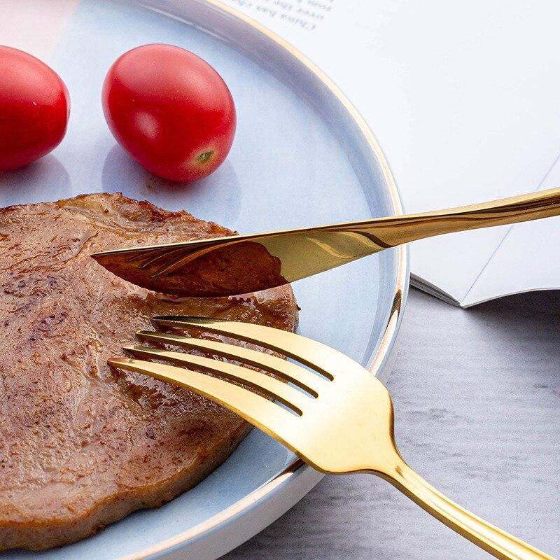 Vaisselle Couverts en Acier Inoxydable Doré Argenté Brillant Cuillère à Café Vaisselle Dîner Fourchette Couteau Vaisselle Cuisine Couverts