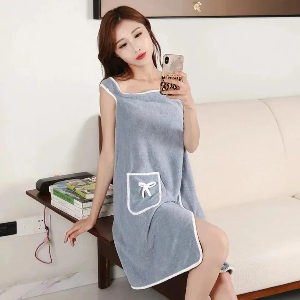 Womens Bath Towels Bathrobe Bath Towels Clearance Soft and Absorbent Towel Dress Wearable Coral Fleece Quick-Dry Shower Bathrobe