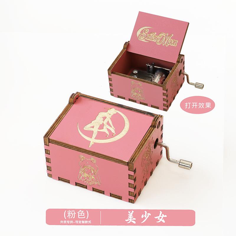 Christmas Wooden Hand-crank Music Box Retro Engraved Eight-tone Color-printed Simple Modern Style Birthday Gift Standard
