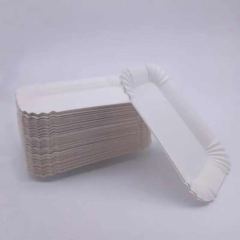 OIMG Disposable White Rectangular Bamboo Paper Plates