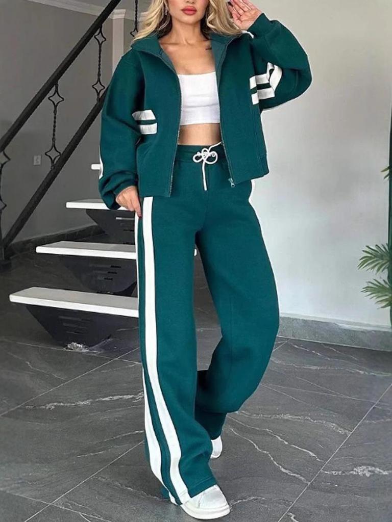 2024 Y2K Gestreiftes Reißverschluss-Top Jacke & Lässiges Sportbekleidungs-Set für Damen