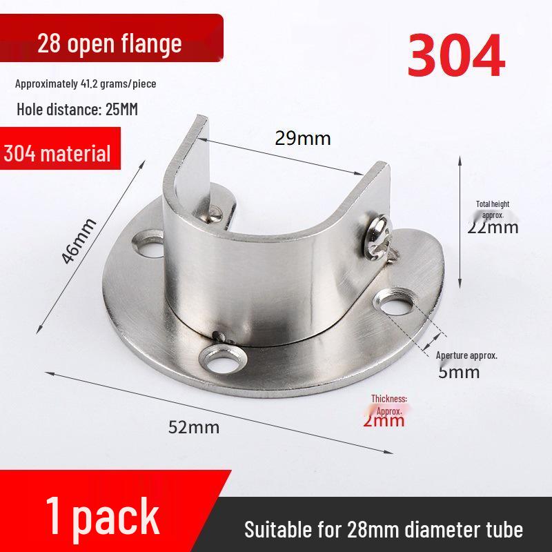 Stainless Steel Wardrobe Hanging Rod Flange Seat for Curtains, Towels, and Clothes Drying