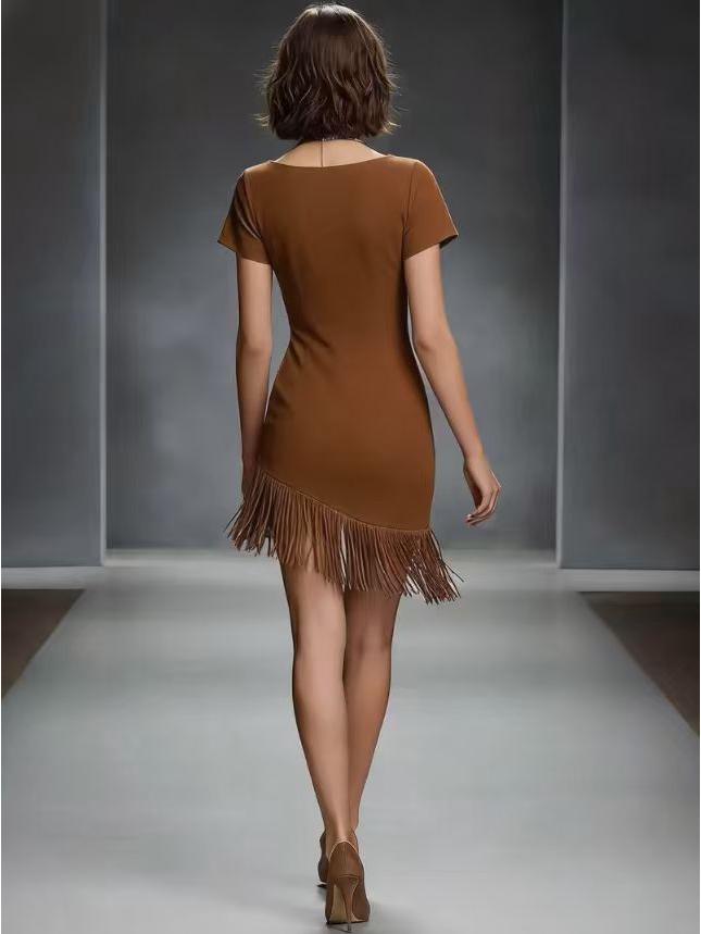 New Retro Slim Fringe Suede Dress for Women