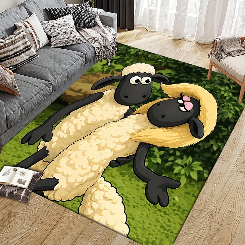 Shaun the Sheep2 Flannel Pattern Square Carpet,Area Rug,Carpet Rug for Living Room Bedroom Sofa Playroom Decor,Non-slip Floor Mat