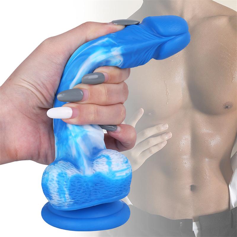 Flash 3 Ring Closed Moon Shame Flower Blue Red and White Mixed Color Liquid Silicone Simulation Good Wear Dildo Leather Pants