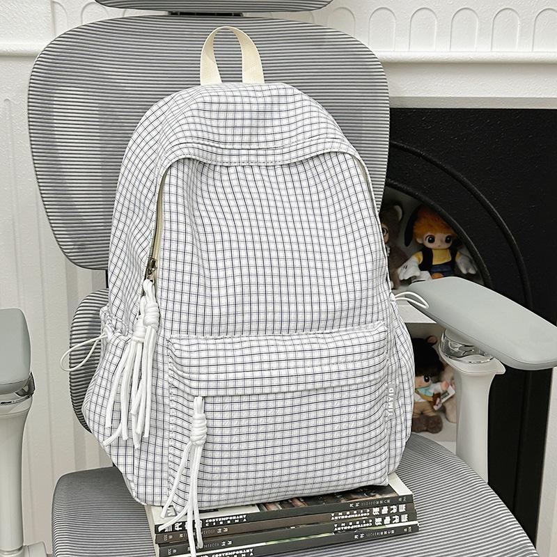 Schoolbag Backpack Women's Travel Lightweight 1011 New Plaid Korean Large Capacity School Bag Junior High School Girls High School Backpack