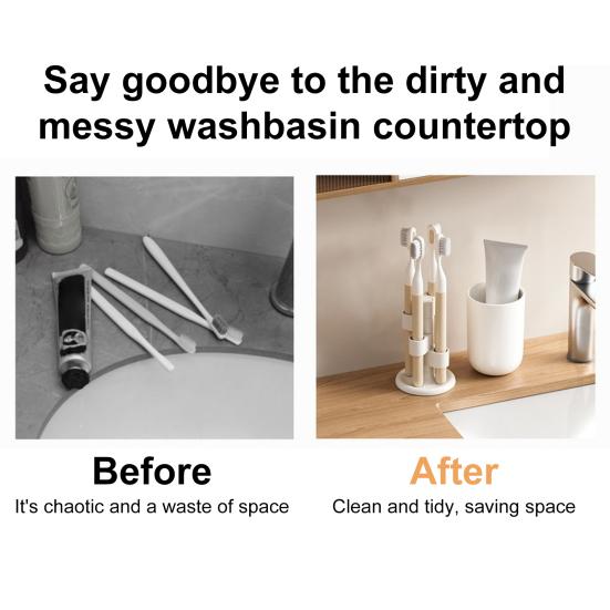 Toothbrush Holder Makeup Brush Storage Rack with Anti-Slip Base 360-Degree Rotatable Bathroom Toothbrush Storage Rack