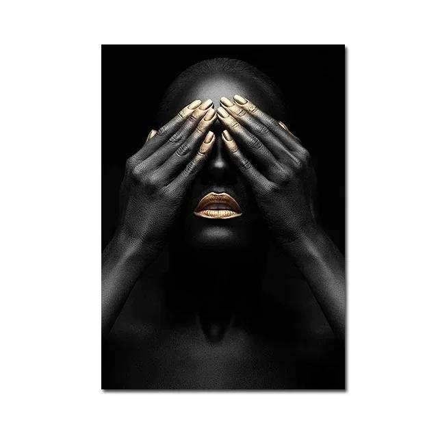 African Women Canvas Painting Black Gold Woman Poster and Prints Scandinavian Wall Art Picture for Home Decor Living Room Mural