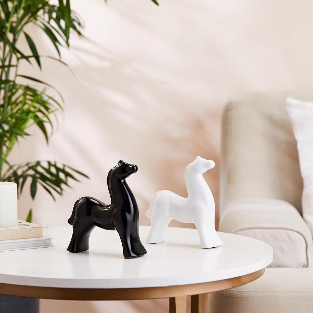 Home Decor White and Black Resin Horse Figurines - (Pack of 2, Black & White)