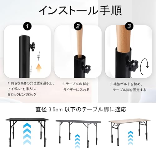 Set of 4 Table Leg Extensions, Adjustable Height, 9.2-13.3cm, 2-Level Height, Quiet, Flexible, Furniture Legs, Non-Slip, with Leg Caps, for Folding Ta