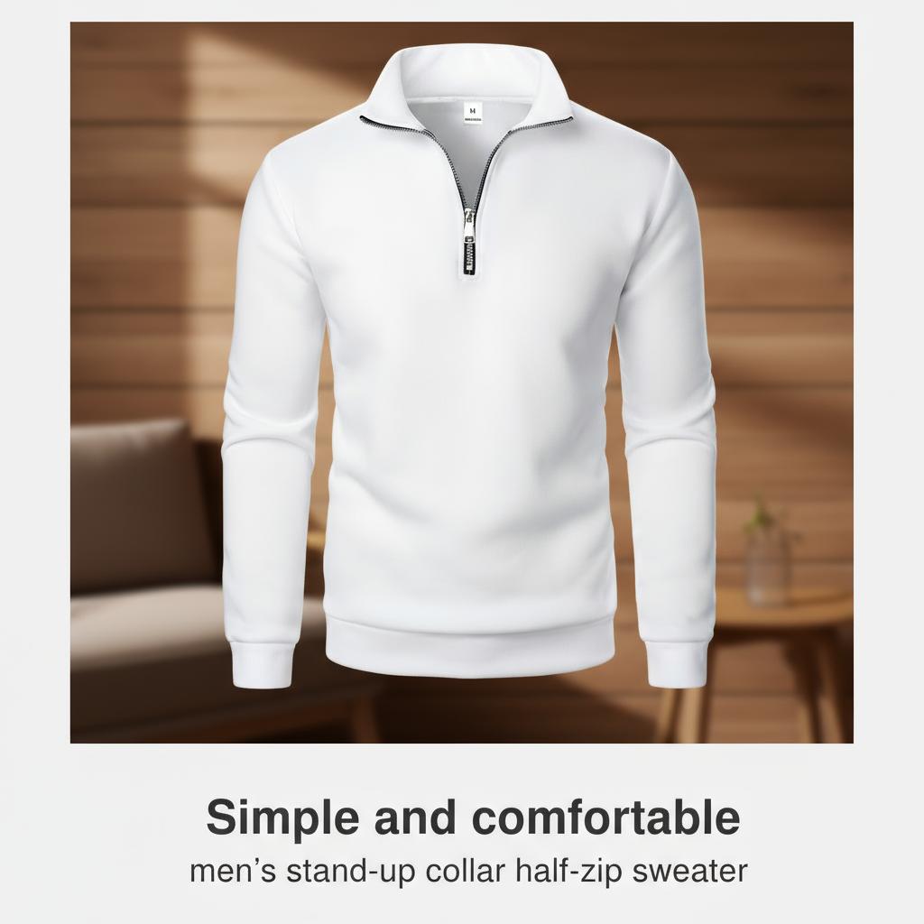 Men's Quarter Zip Pullover Sweater - Solid Color Long Sleeve Casual Top Slim Fit Half Zip Sweatshirt for Autumn & Winter Outwear