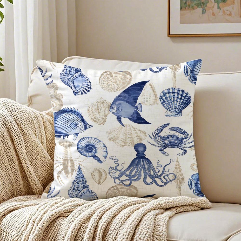 Nautical Calm Art Marine Theme Rudder Anchor Animals Cushion Cover Pillowcase Antidustmite Living Room Sofa Decor Cushion Room