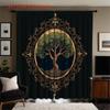 Set Of 2 Flat Printing Curtains Dark Background Tree Circle Ornate Frame Fantasy Style Home Decor Polyester Curtain