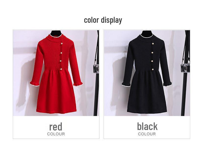 Dívčí pletené princeznovské svetrové šaty - Podzimní novoroční outfit pro děti