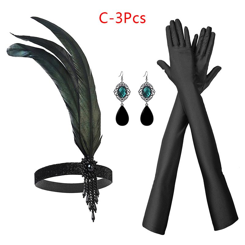 1 Set Costum Cosplay Flapper anii 1920 Bandă de Pene Colier de Perle Mănuși Lungi Accesorii Mascaradă Gatsby
