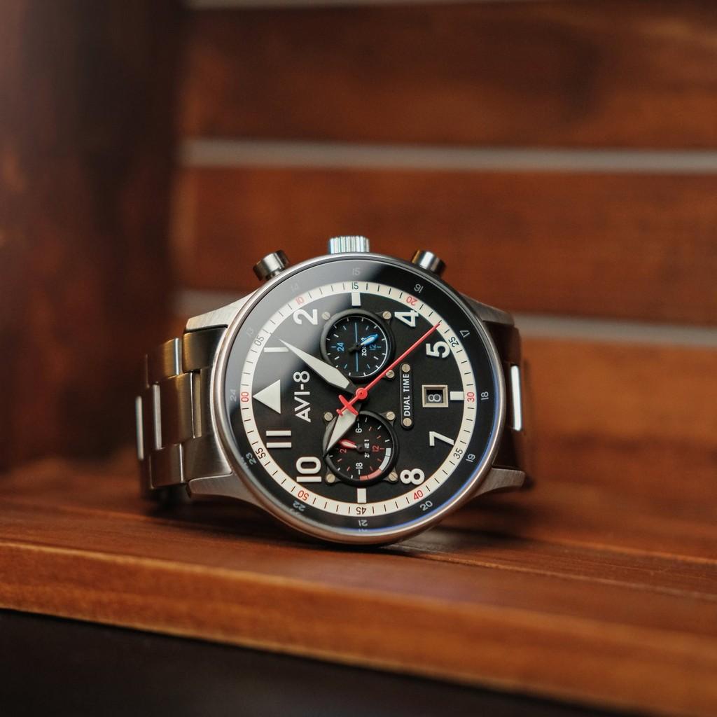 AVI-8 Hawker Hurricane Carey Dual Time Rangoon Schwarzes Zifferblatt Quarz AV-4088-11 Herrenuhr