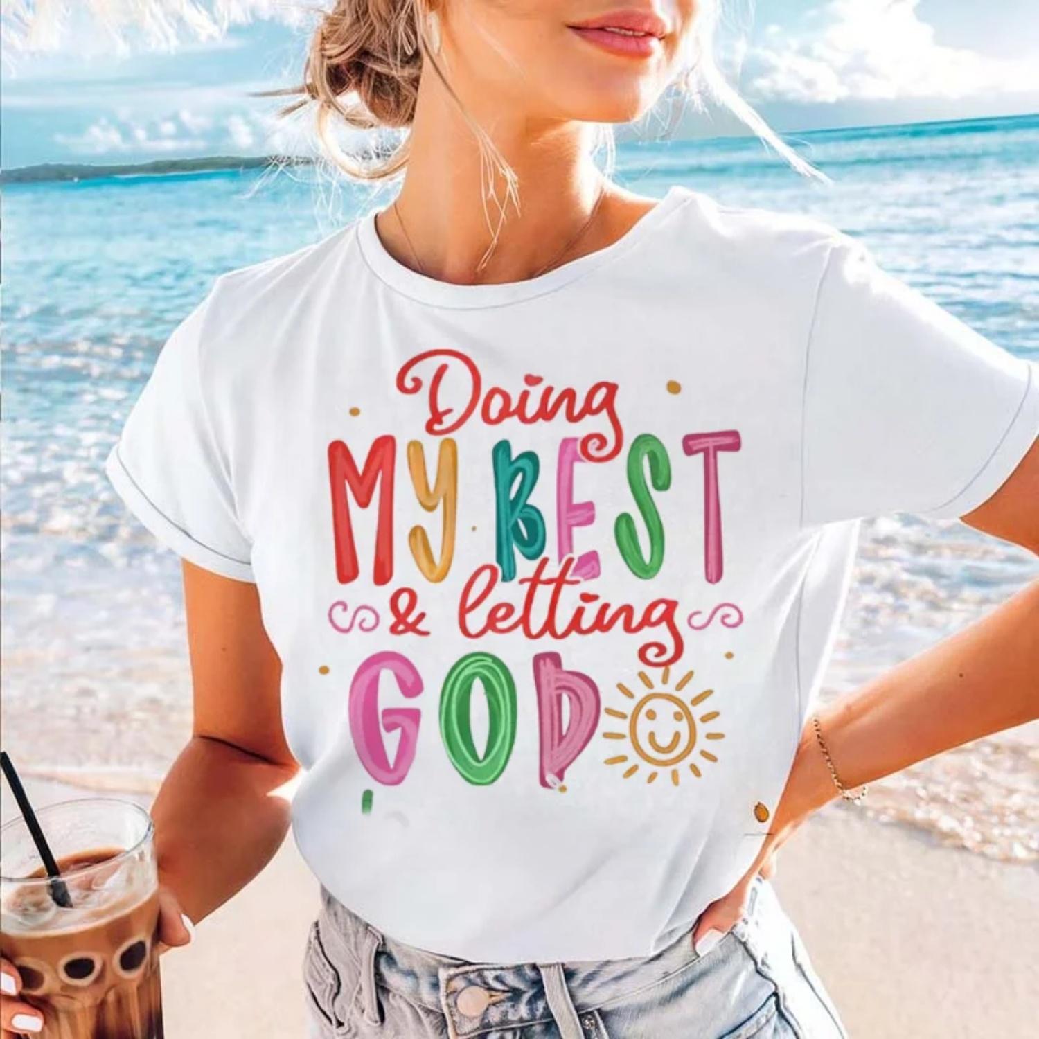 

Printed Short Sleeved Watercolor Letter Printed Sweet Pattern Casual Fashion Summer Round Neck Women s Top Cartoon T-Shirt XXXXXL білий