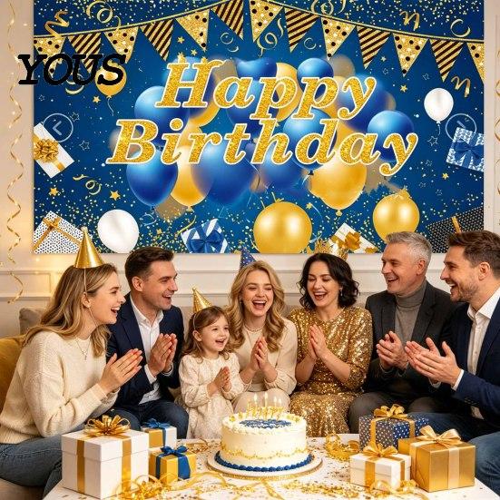 Birthday Celebration Banner Happy Backdrop, Party Photo Background Cloth for Celebration, Decorative Bunting Flag Decor Kids Women, Supplies