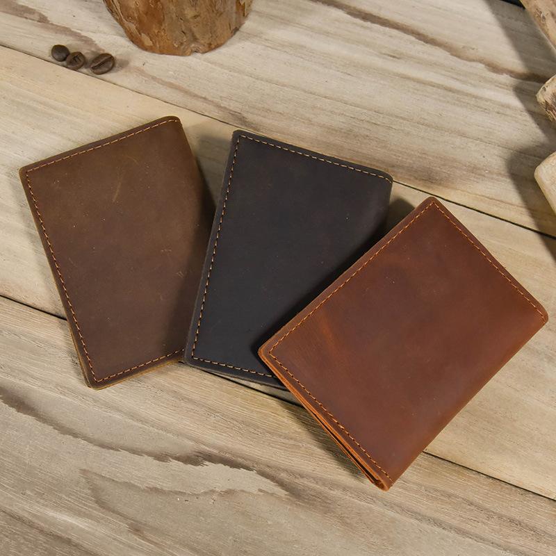 Men'S Leather Short Change Bag Crazy Horse Leather Vertical Wallet Retro Wallet Men'S Multi-Card Wallet Douyin