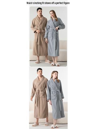 Velvet & Fleece Couple Pajamas: Unisex Long Bathrobe for Autumn/Winter