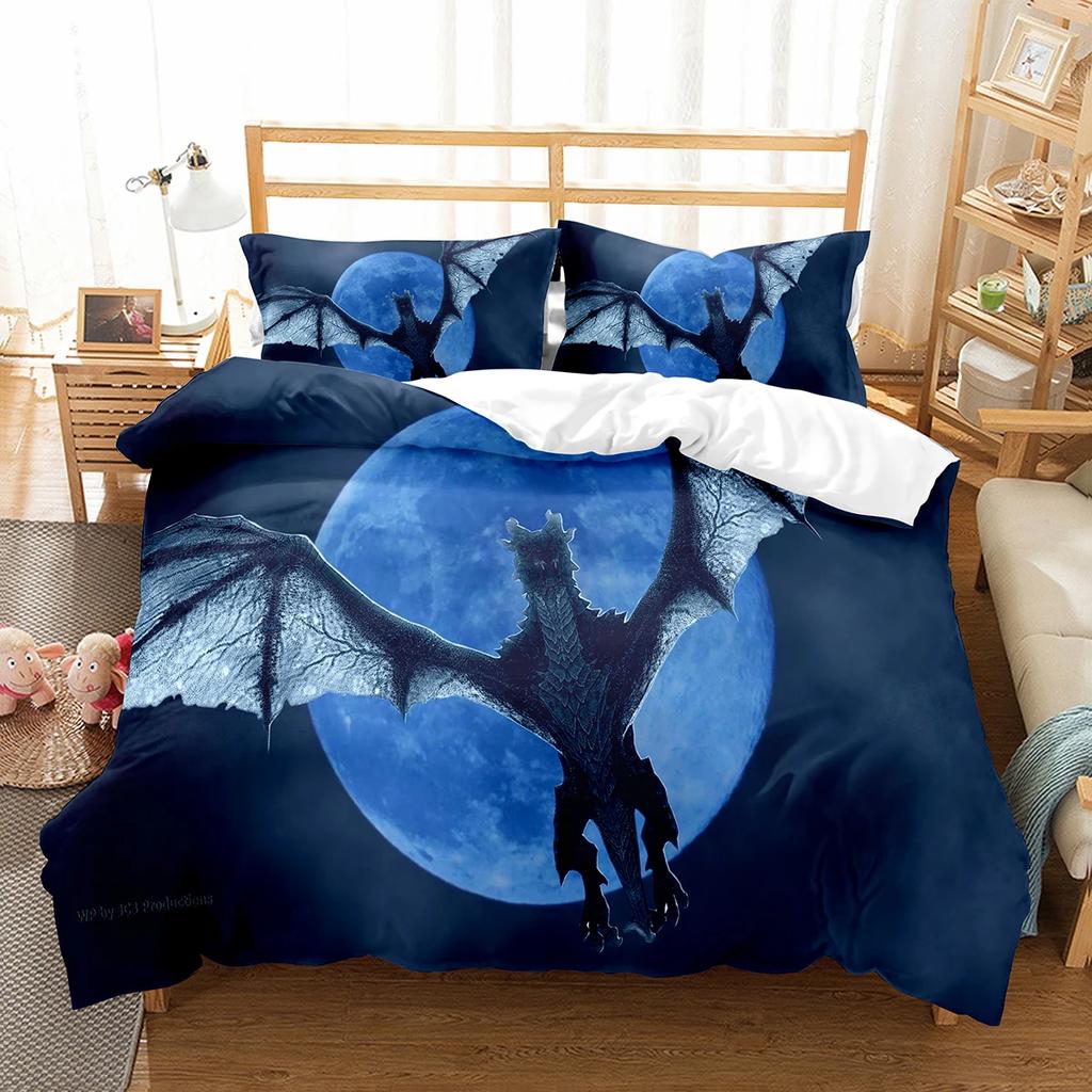 Fierce Fire Breathing Dragon Theme Duvet Cover For Women Men Children Teens For Bedroom Decorations Red Black Queen King Size