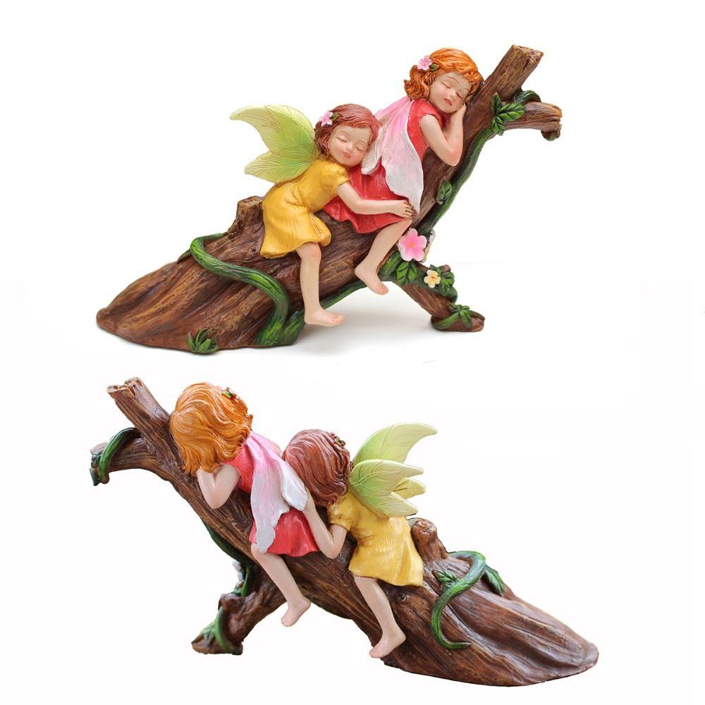 Realistic Garden Fairies Figurines Handmade Baby Fairy Lying on Tree Sculpture Home Decoration