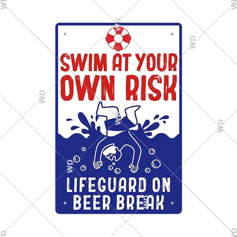 Tin Sign Pool Funny Rules Vintage Plaque Welcome Warning No Swimming Instruction Metal Sign For Home Pool Store Club Wall Decor