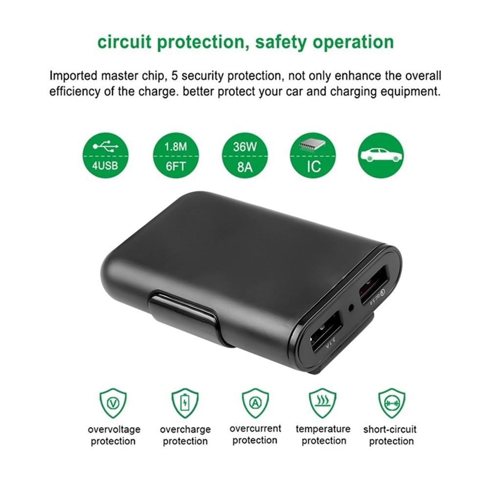 Universal 4 Ports USB Car Charger Front Seat Back Seat QC3.0 Quick Charging USB Adapter for Car Charger USB Fast Charger