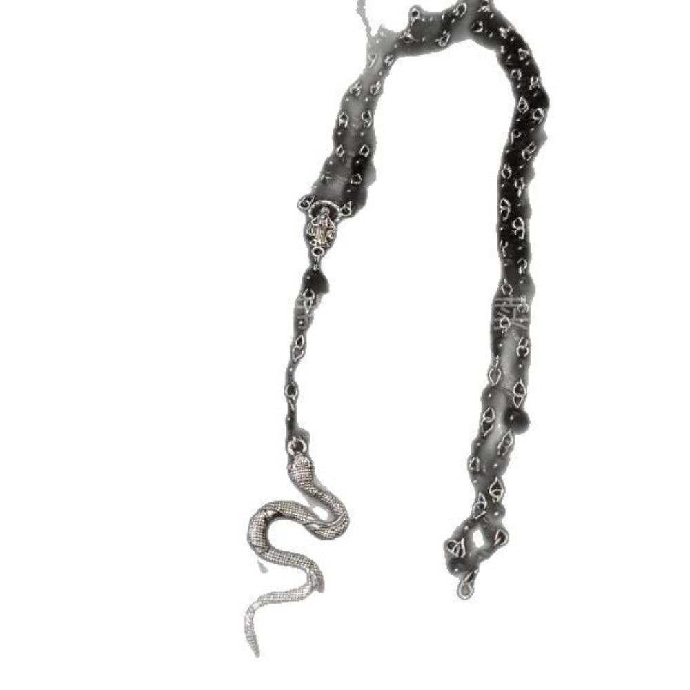 Gotischer Anhänger Schlangenförmig Silberfarbe Halskette mit schwarzen Rosenkranzperlen für Damen Halloween-Party Mystisches Hexen Schmuckzubehör