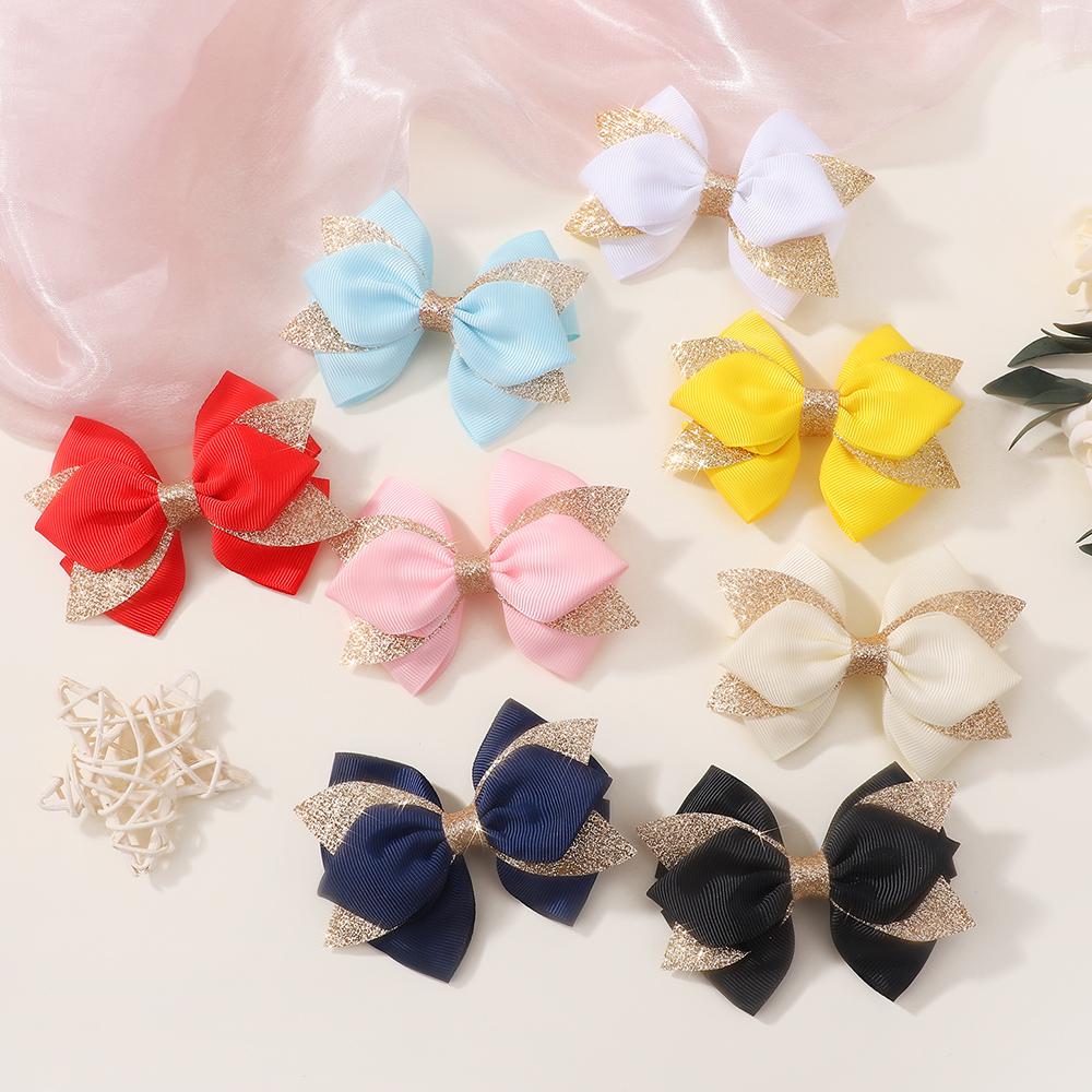 8pcs/set Kids Dovetail Bow Hair Clips for Women Girls Handmade Glitter Bowknote Hairpins Daily New Year Hair Accessories