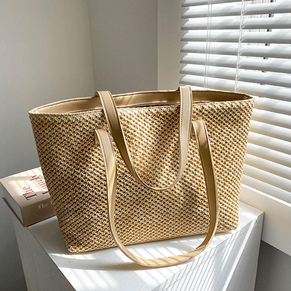 Summer Large Capacity Woven Casual Tote Bag Shopping Bag Straw Handbag Beach Straw Bag