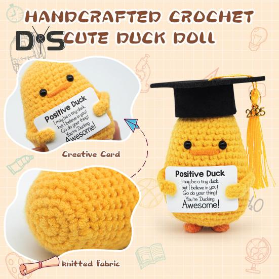 Häkelpuppe Handgemacht Plüsch Positive Ente Inspirationskarte Gestrickte Puppe Rucksackzubehör Abschlussgeschenk