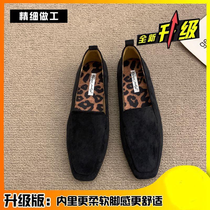 Nuove loafer basse a testa quadrata retrò autunno inverno 2025 versione coreana da donna in camoscio a pedale singolo scarpe Doudou pigre