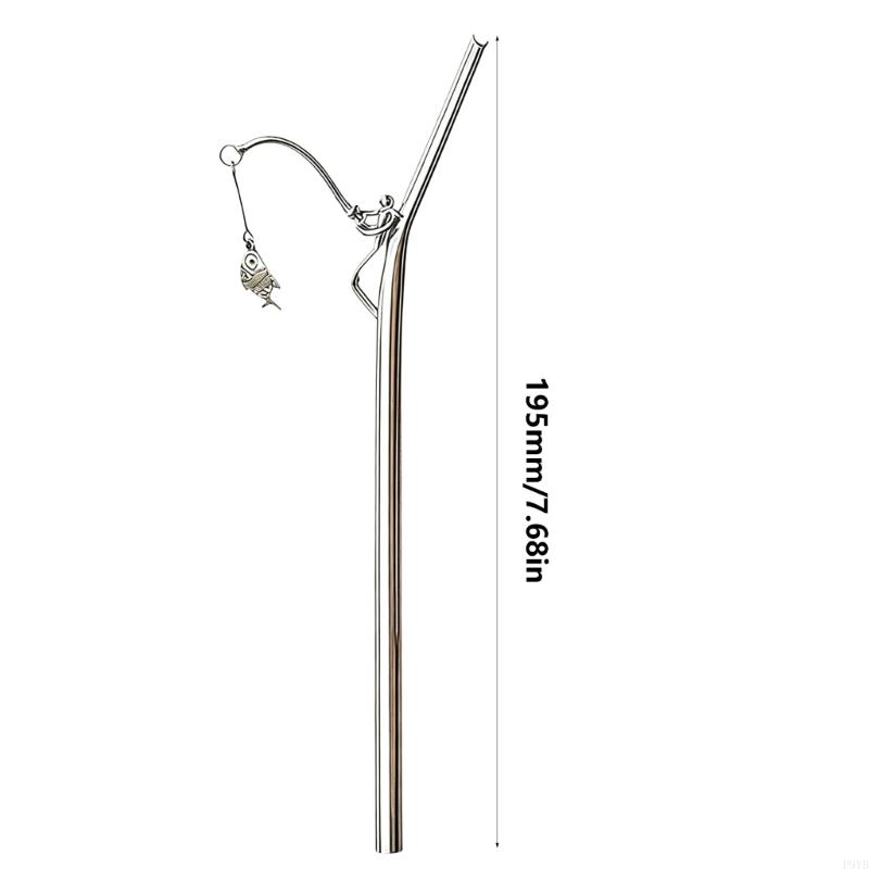 Fun Fishing Figure Straw Stainless Steel Drinking Straw for Cocktails Iced Coffee Beverages and Home Decoration P9YB