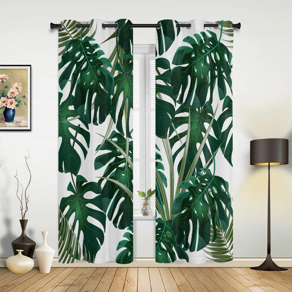 Grüne Blätter Dschungelpflanze Natur Hall Vorhänge für Wohnzimmer Küche Jungen Mädchen Schlafzimmer Langer Fenstervorhang Cortinas Heimdeko