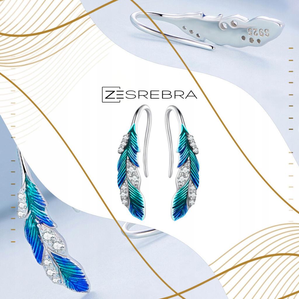 Earrings Colorful Feather S925 Peacock Zircons Feathers Crystals Bird