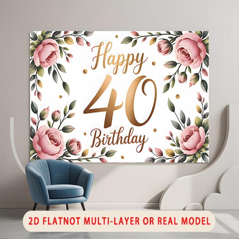 Party Backdrop Birthday Multicolor Green 40th 40 Photo Booth Background Wall Decor