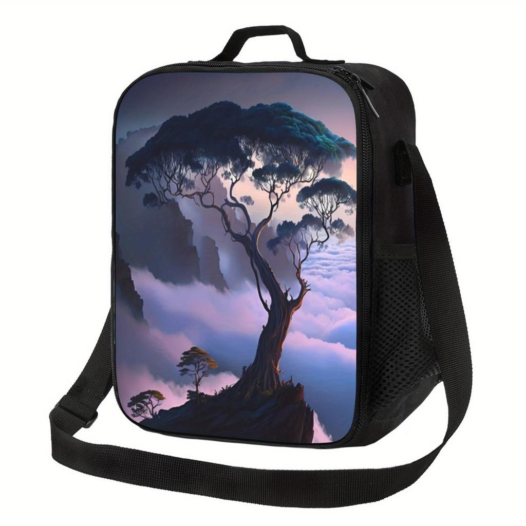1pc White Cloud Tree Pattern, Portable Reusable Cooler Bag, Insulation Lunch Bag, Essential for Camping Picnic Beach,