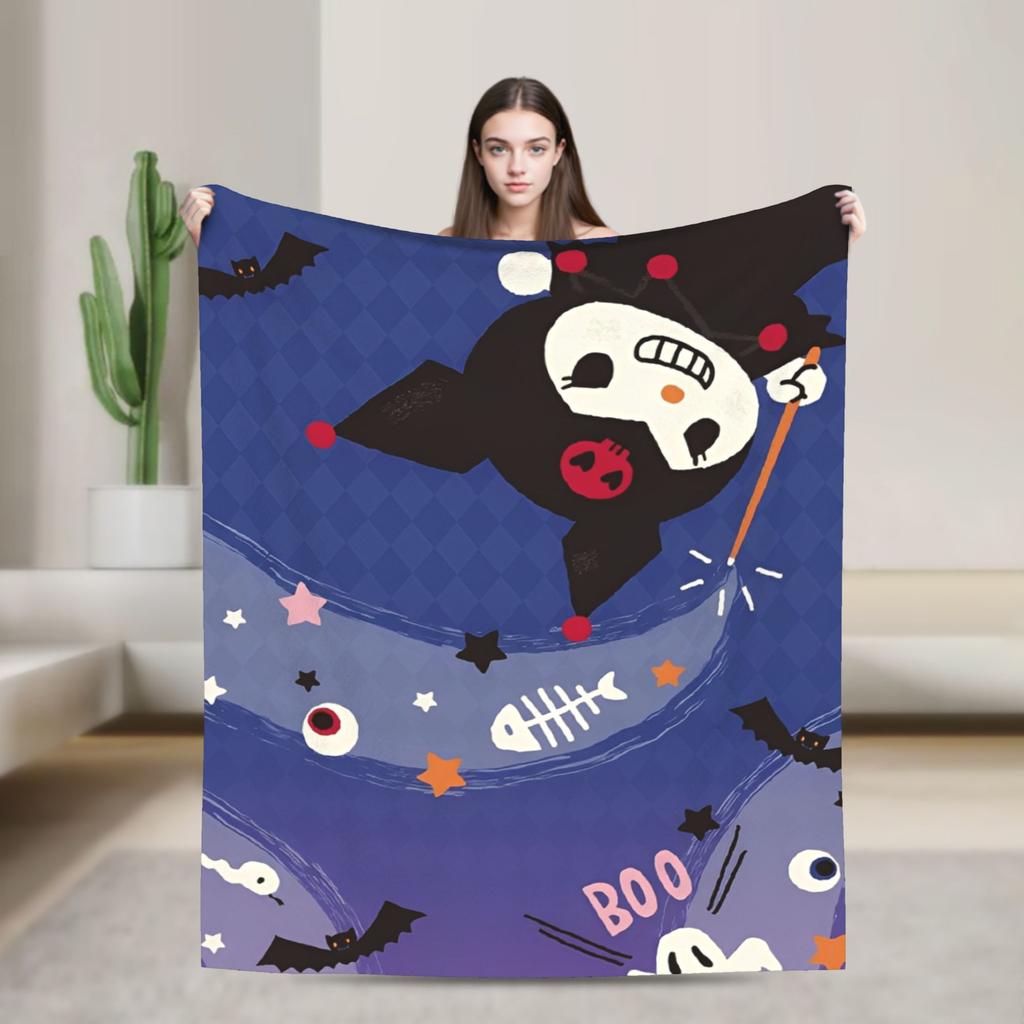 Kuromi Cute Cartoon Blankets Flannel Decoration Plaid Breathable Super Warm Throw Blanket for Bed Car Rug Piece