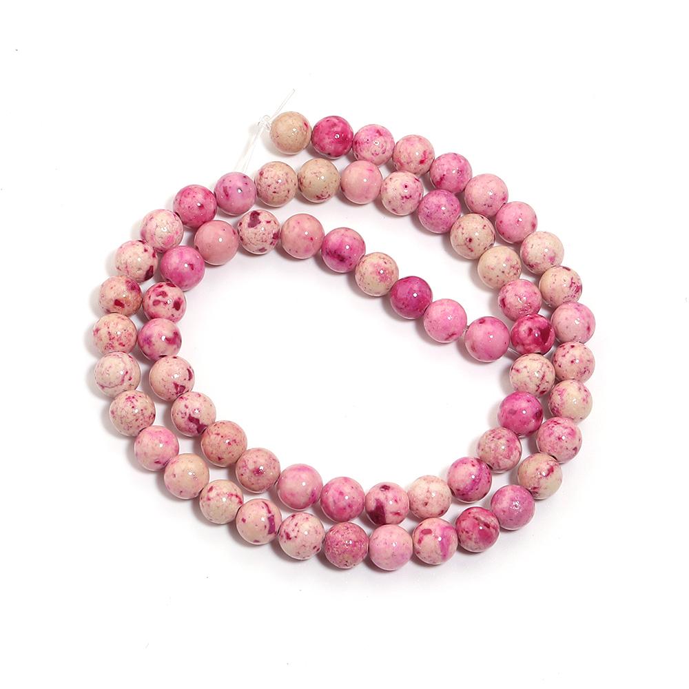 Natural Stone Beads 6 8 10 12mm Pink Travertine Round Loose Spacer Beads For Jewelry Making DIY Bracelets Necklace Accessories